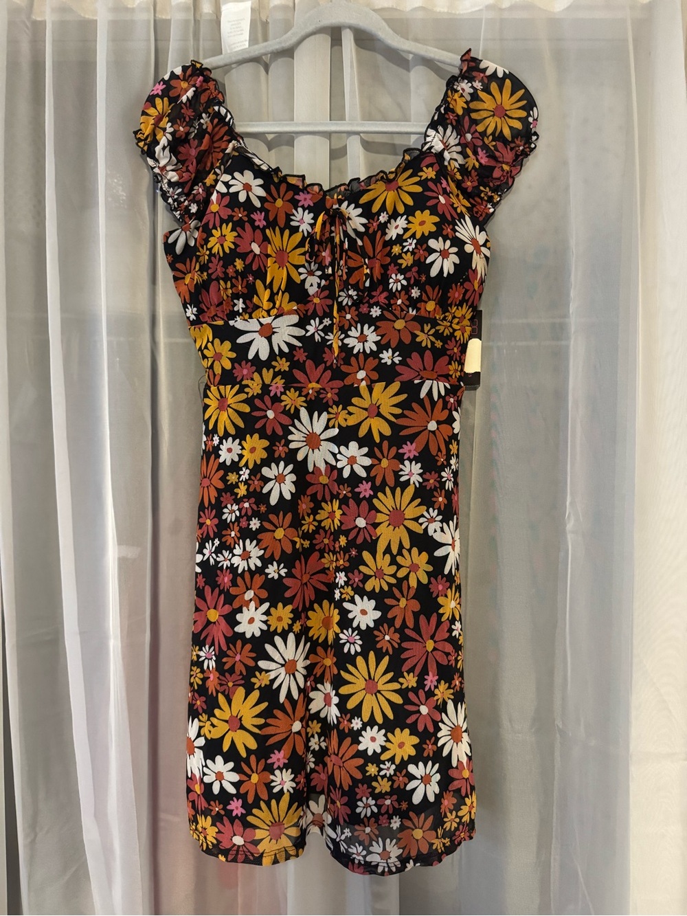 No Boundaries Floral Mini Dress - Black with Yellow, White & Pink Flowers